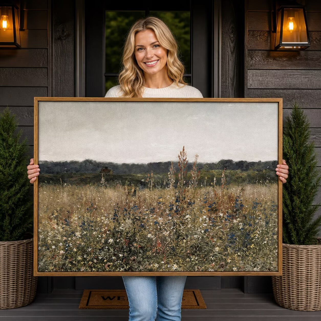 Vintage Decor, Landscape Wall Art, Meadow with Flowers Art, Modern Farmhouse Decor, Cottagecore Bedroom Bathroom Office Decorations