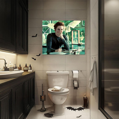 Funny Framed Canvas Wall Art Bathroom Decor The Twilight Saga Movies Poster Print Edwards Oil Painting Humorous Picture Modern Artwork for Living Room Dorm Wall Home Decoration