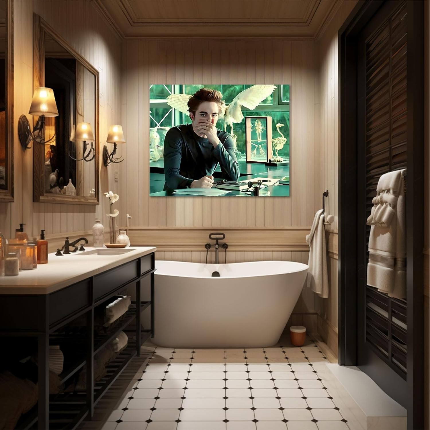 Funny Framed Canvas Wall Art Bathroom Decor The Twilight Saga Movies Poster Print Edwards Oil Painting Humorous Picture Modern Artwork for Living Room Dorm Wall Home Decoration