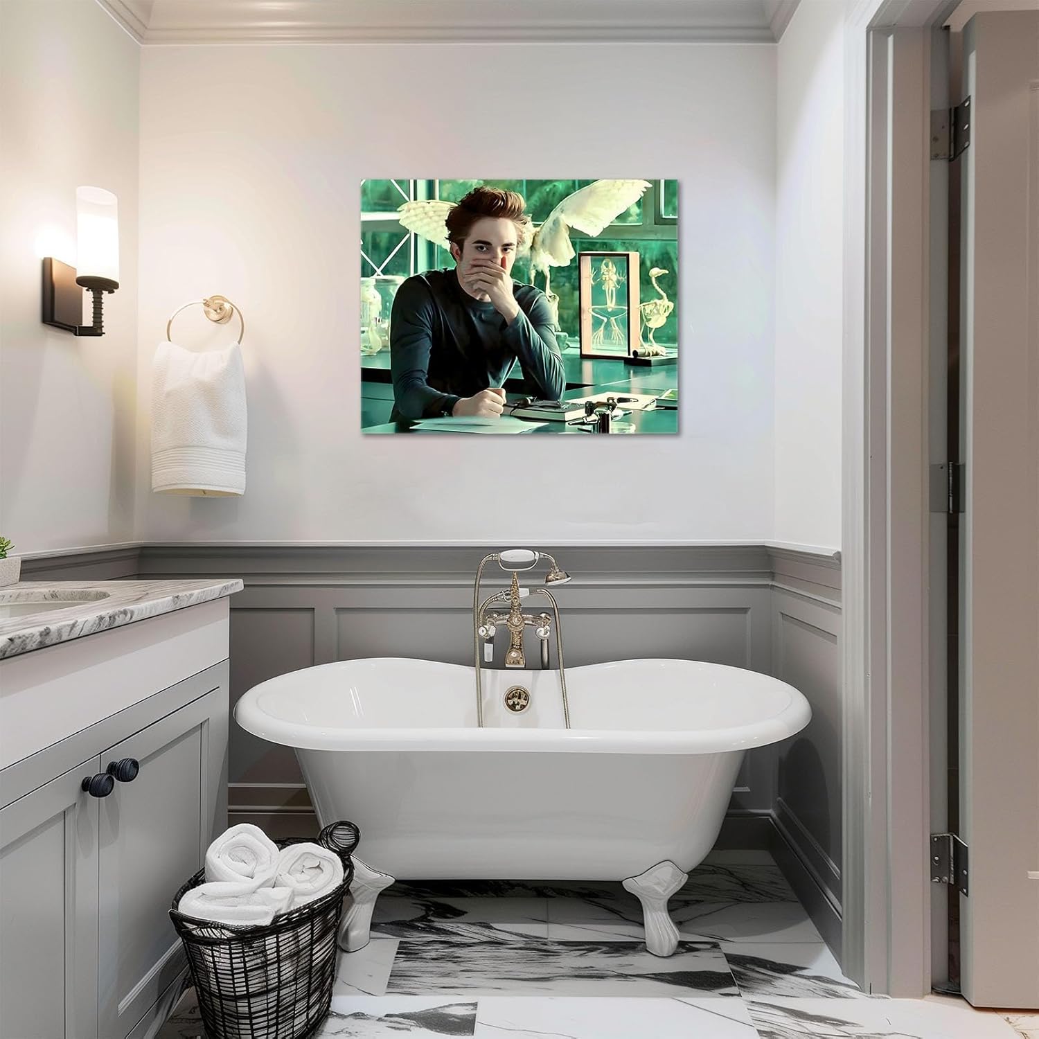 Funny Framed Canvas Wall Art Bathroom Decor The Twilight Saga Movies Poster Print Edwards Oil Painting Humorous Picture Modern Artwork for Living Room Dorm Wall Home Decoration