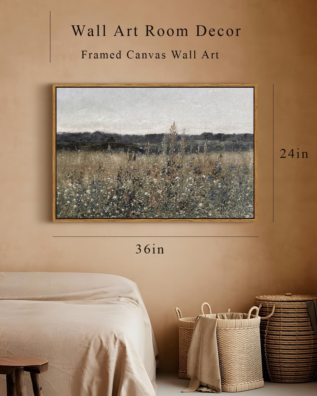 Vintage Decor, Landscape Wall Art, Meadow with Flowers Art, Modern Farmhouse Decor, Cottagecore Bedroom Bathroom Office Decorations