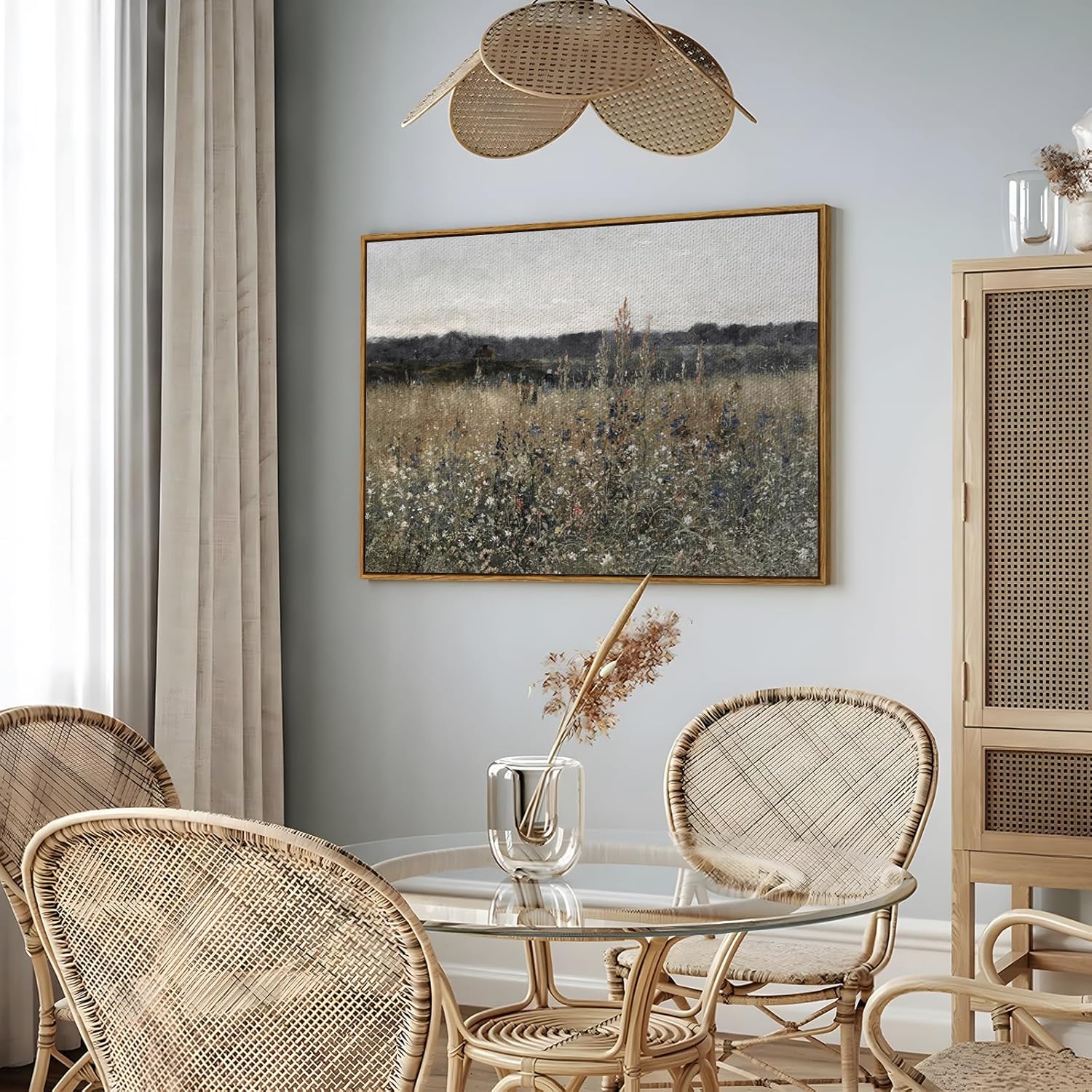 Vintage Decor, Landscape Wall Art, Meadow with Flowers Art, Modern Farmhouse Decor, Cottagecore Bedroom Bathroom Office Decorations