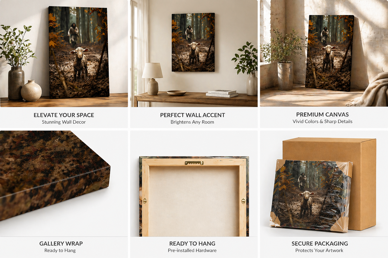 Jesus and Lamb canvas wall prints Christian wall art for Christmas decorations indoor  Jesus Running After Lost Lamb Picture for home decor Baptism gifts for boys-girl sere